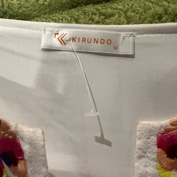 KIRUNDO Embroidered Boho Dress Pom Pom Sleeves White Medium - Picture 12 of 14